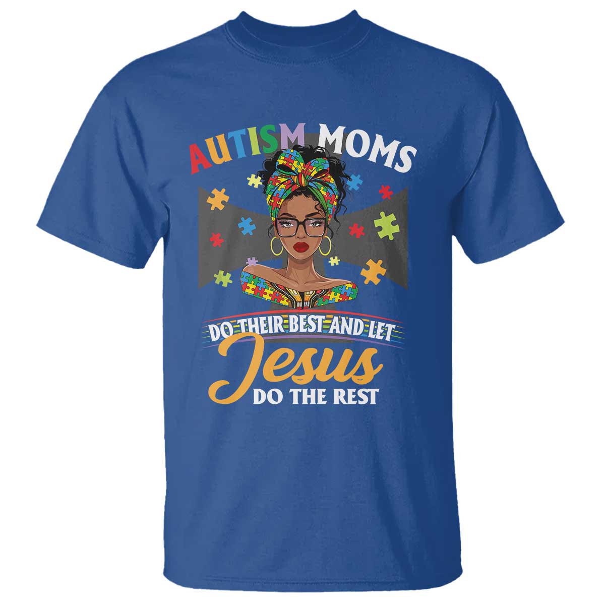 Afro Autism Mom T Shirt African American Autistic Black Mama Religious Cross TS10 Royal Blue Print Your Wear