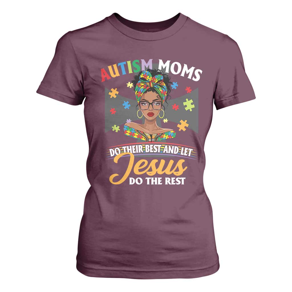 Afro Autism Mom T Shirt For Women African American Autistic Black Mama Religious Cross TS10 Maroon Print Your Wear