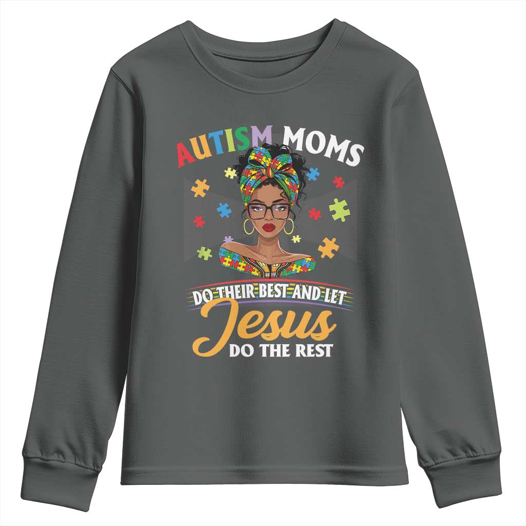 Afro Autism Mom Youth Sweatshirt African American Autistic Black Mama Religious Cross TS10 Dark Heather Print Your Wear