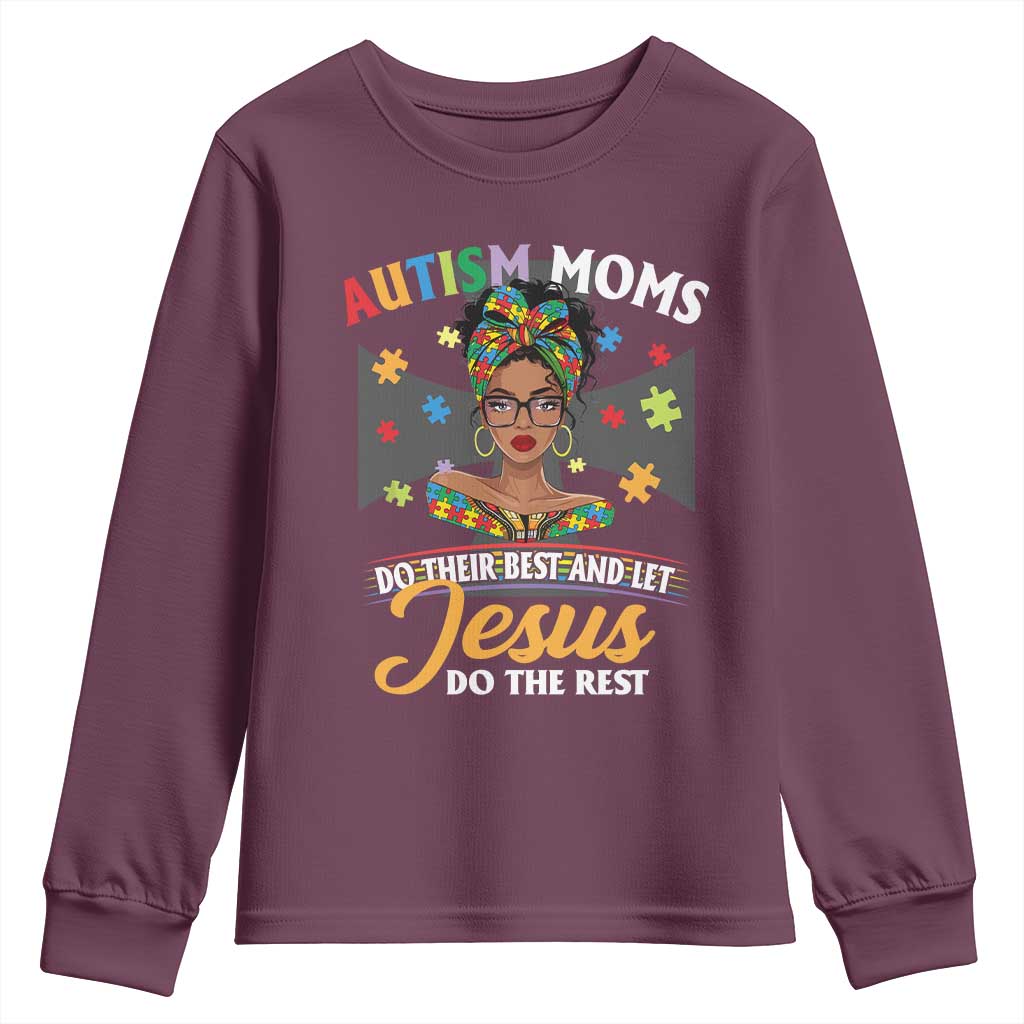 Afro Autism Mom Youth Sweatshirt African American Autistic Black Mama Religious Cross TS10 Maroon Print Your Wear