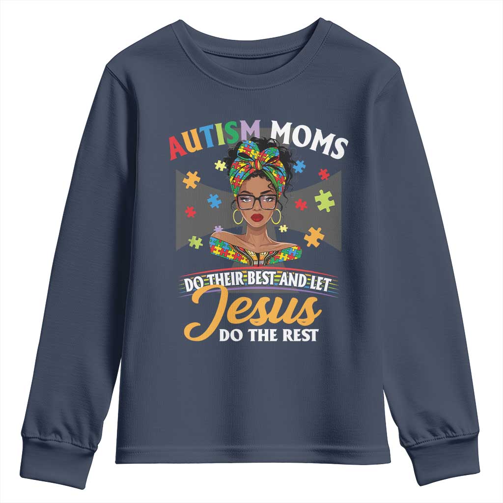 Afro Autism Mom Youth Sweatshirt African American Autistic Black Mama Religious Cross TS10 Navy Print Your Wear