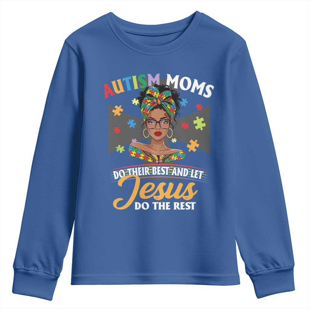 Afro Autism Mom Youth Sweatshirt African American Autistic Black Mama Religious Cross TS10 Royal Blue Print Your Wear
