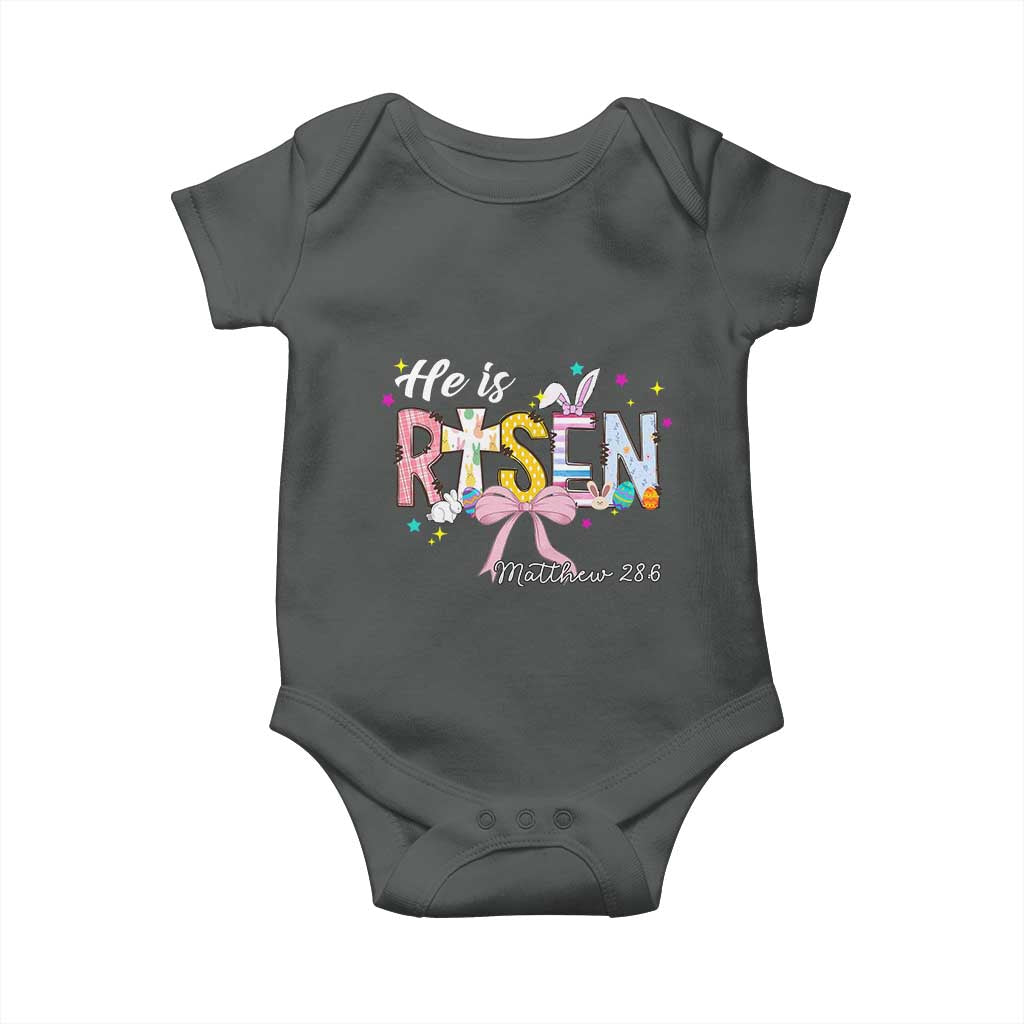 He Is Risen Baby Onesie Jesus Christian Happy Easter Coquette Cross TS10 Dark Heather Print Your Wear