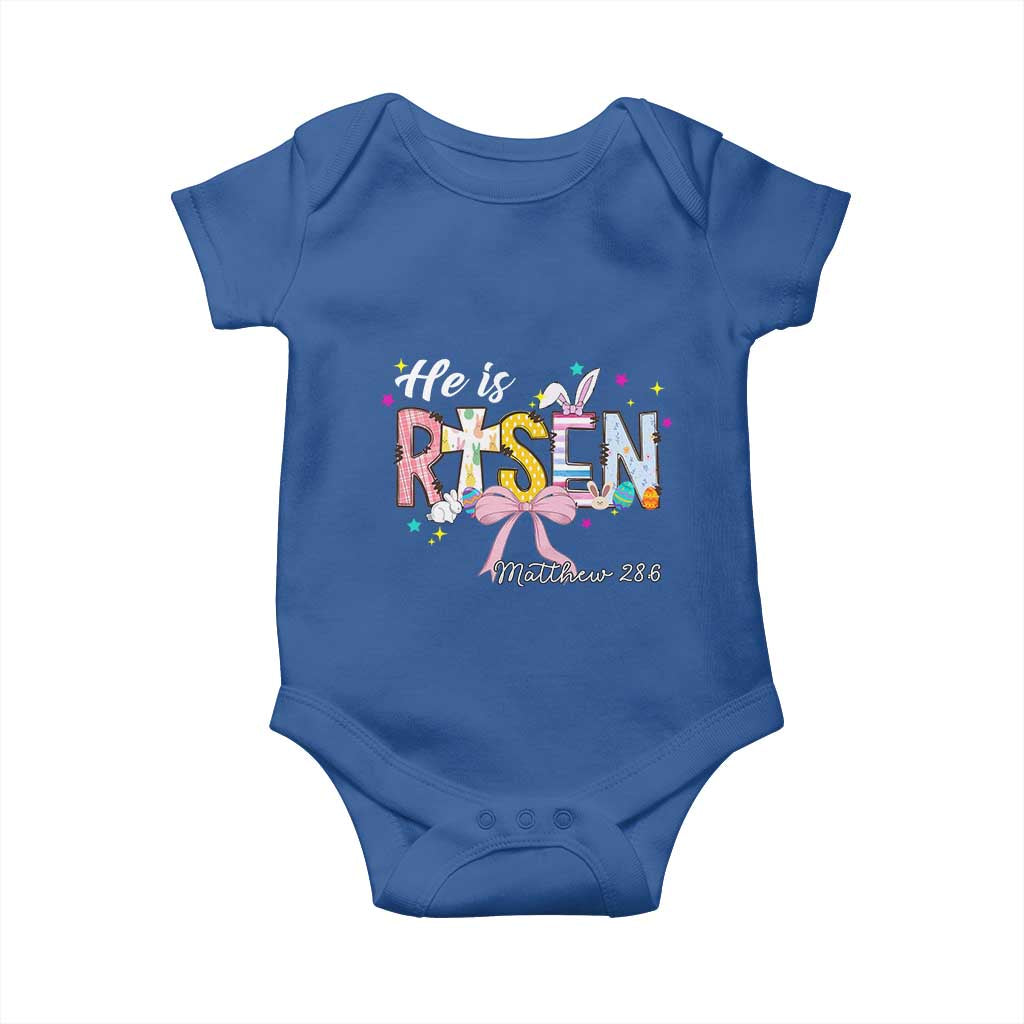 He Is Risen Baby Onesie Jesus Christian Happy Easter Coquette Cross TS10 Royal Blue Print Your Wear