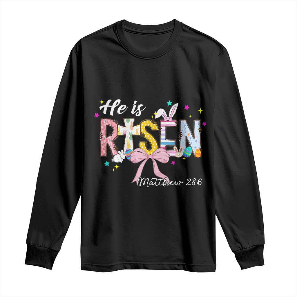 He Is Risen Long Sleeve Shirt Jesus Christian Happy Easter Coquette Cross TS10 Black Print Your Wear