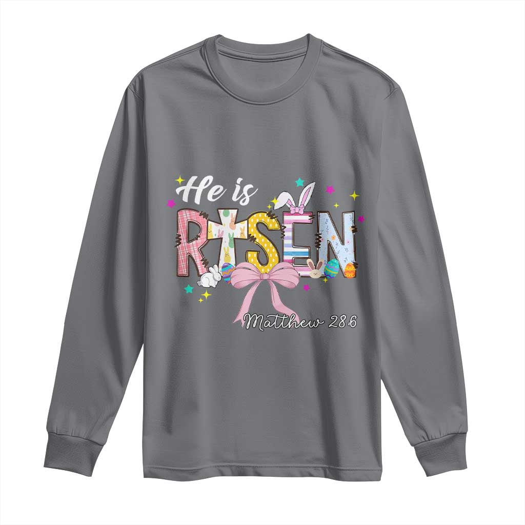 He Is Risen Long Sleeve Shirt Jesus Christian Happy Easter Coquette Cross TS10 Charcoal Print Your Wear