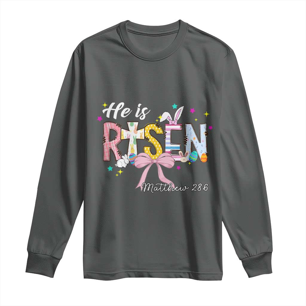 He Is Risen Long Sleeve Shirt Jesus Christian Happy Easter Coquette Cross TS10 Dark Heather Print Your Wear