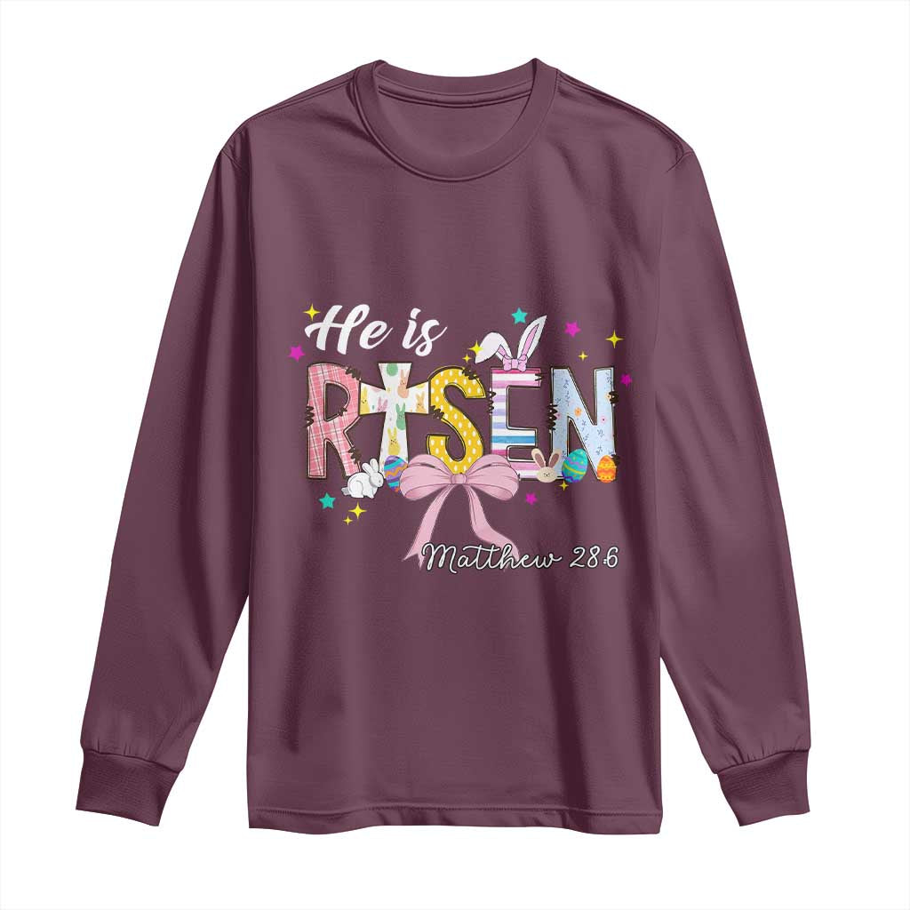 He Is Risen Long Sleeve Shirt Jesus Christian Happy Easter Coquette Cross TS10 Maroon Print Your Wear