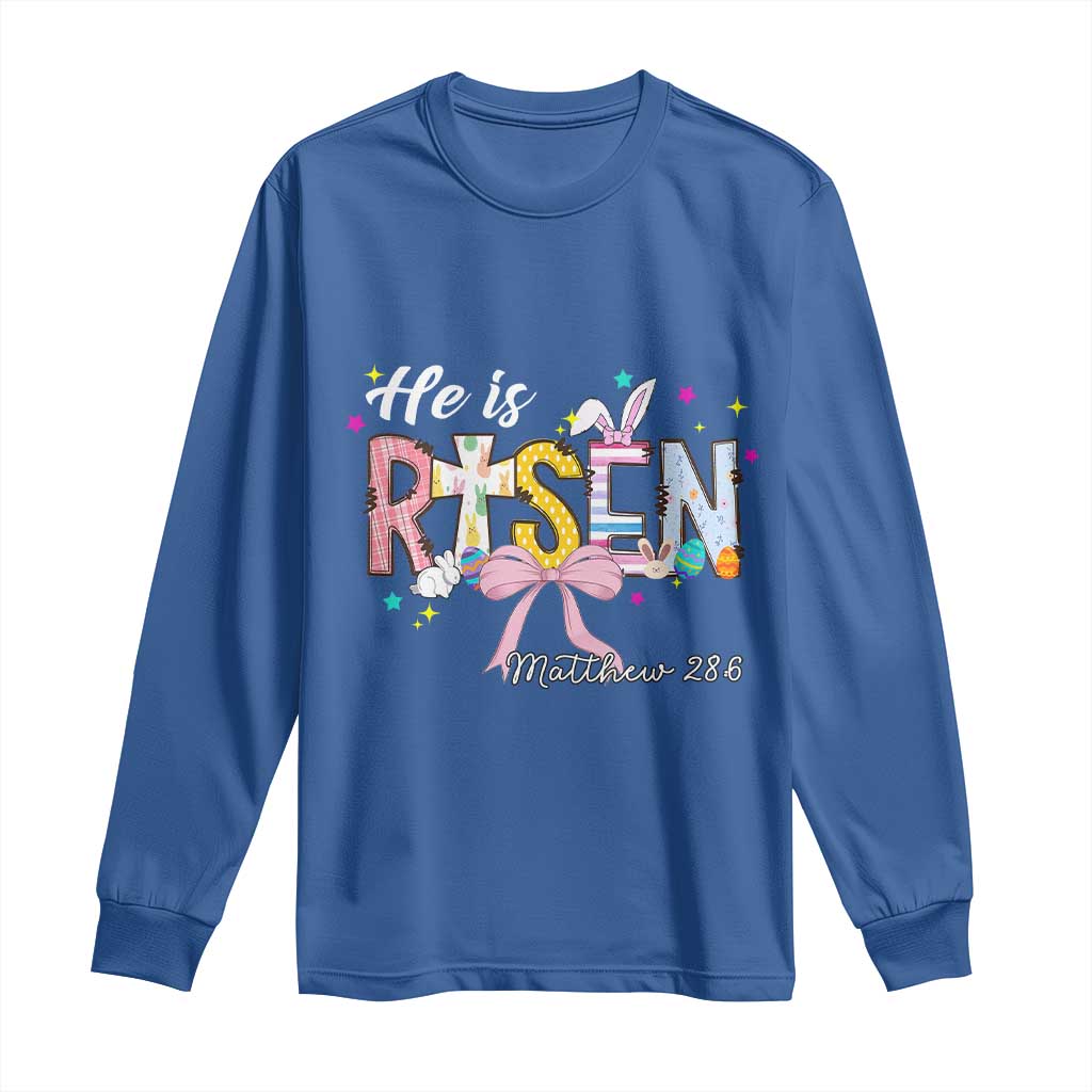 He Is Risen Long Sleeve Shirt Jesus Christian Happy Easter Coquette Cross TS10 Royal Blue Print Your Wear