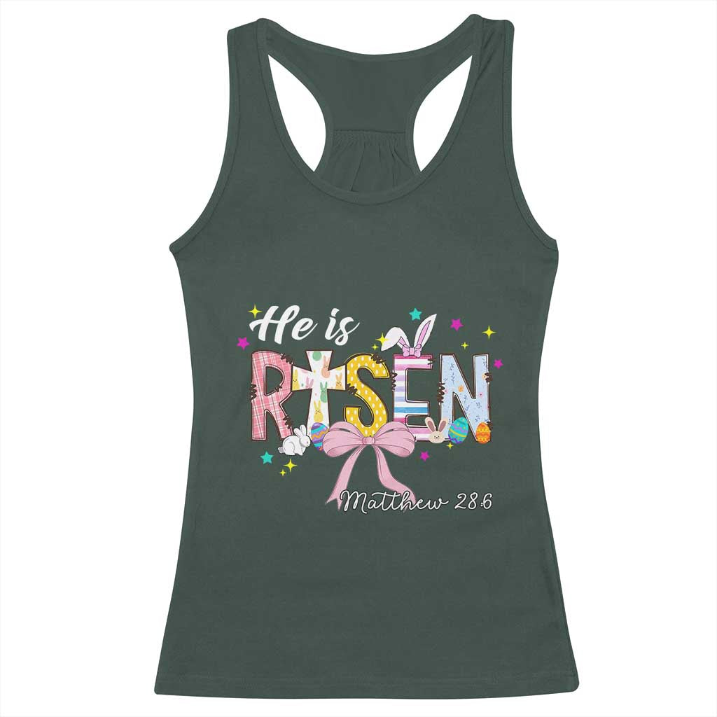 He Is Risen Racerback Tank Top Jesus Christian Happy Easter Coquette Cross TS10 Dark Forest Green Print Your Wear