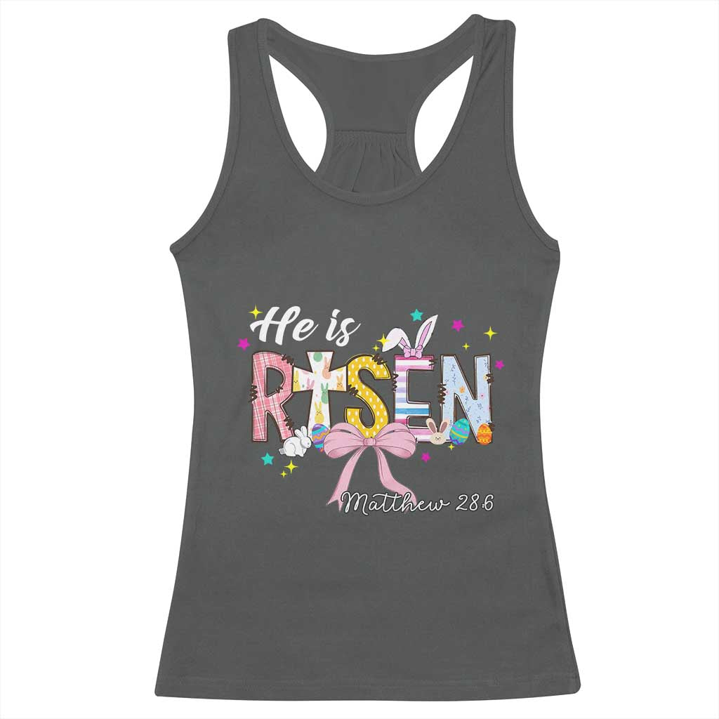 He Is Risen Racerback Tank Top Jesus Christian Happy Easter Coquette Cross TS10 Dark Heather Print Your Wear