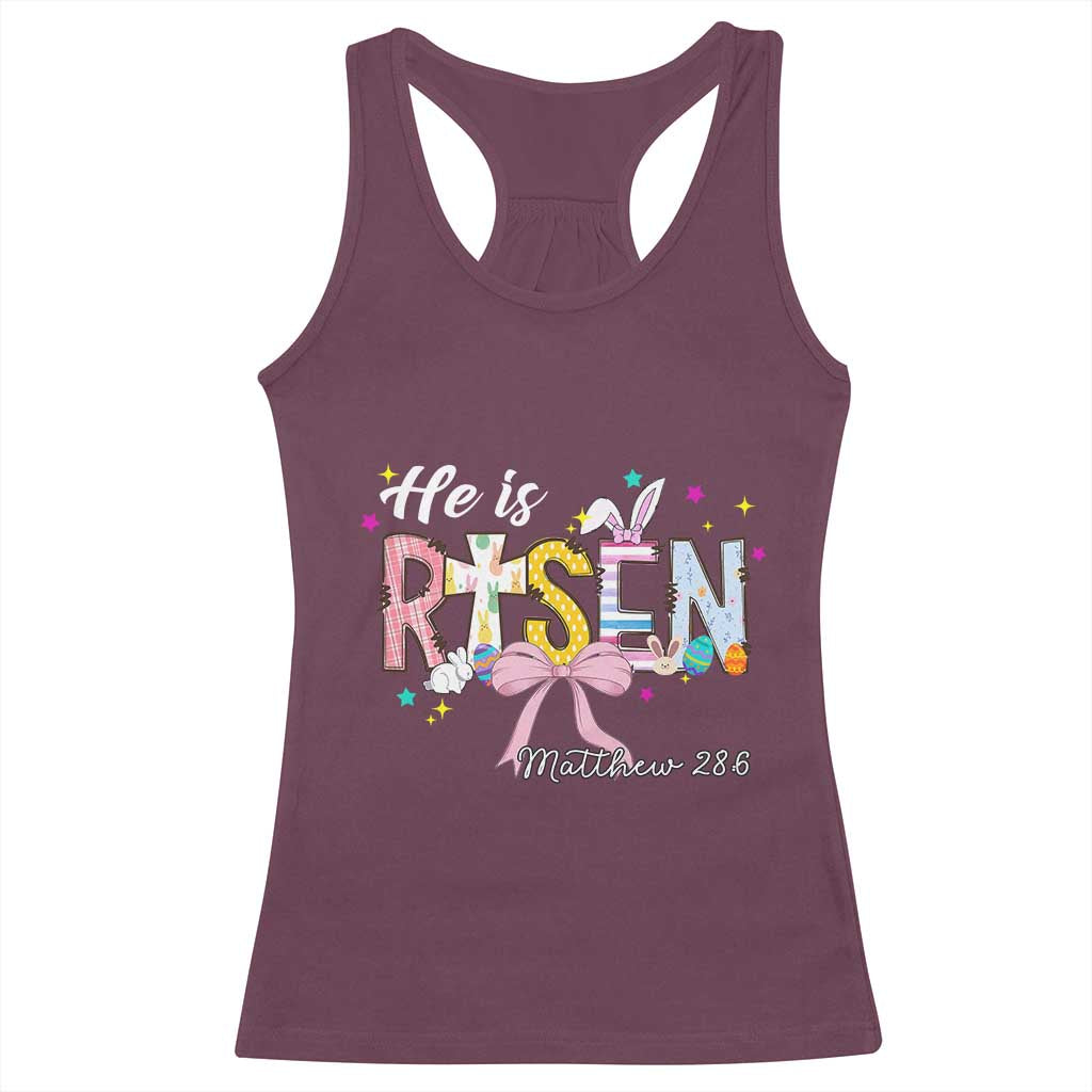 He Is Risen Racerback Tank Top Jesus Christian Happy Easter Coquette Cross TS10 Maroon Print Your Wear