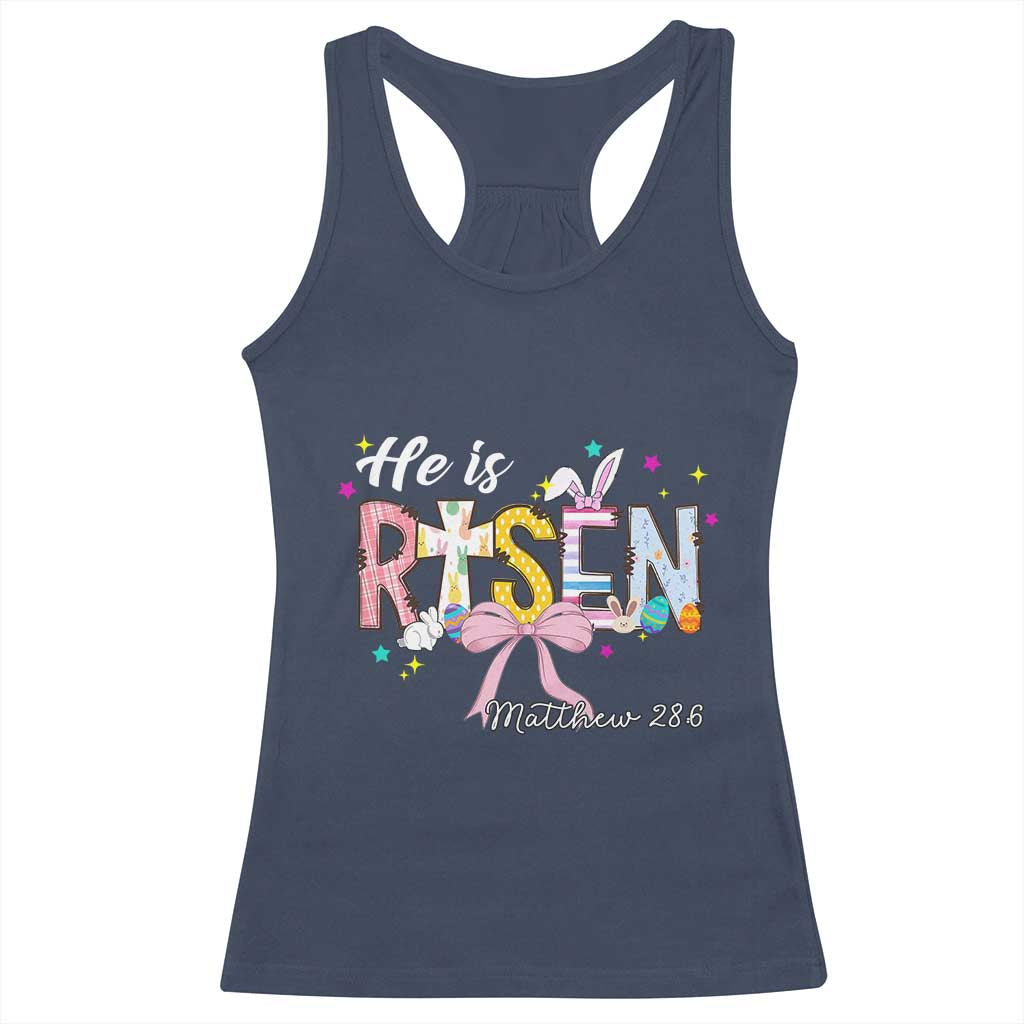 He Is Risen Racerback Tank Top Jesus Christian Happy Easter Coquette Cross TS10 Navy Print Your Wear
