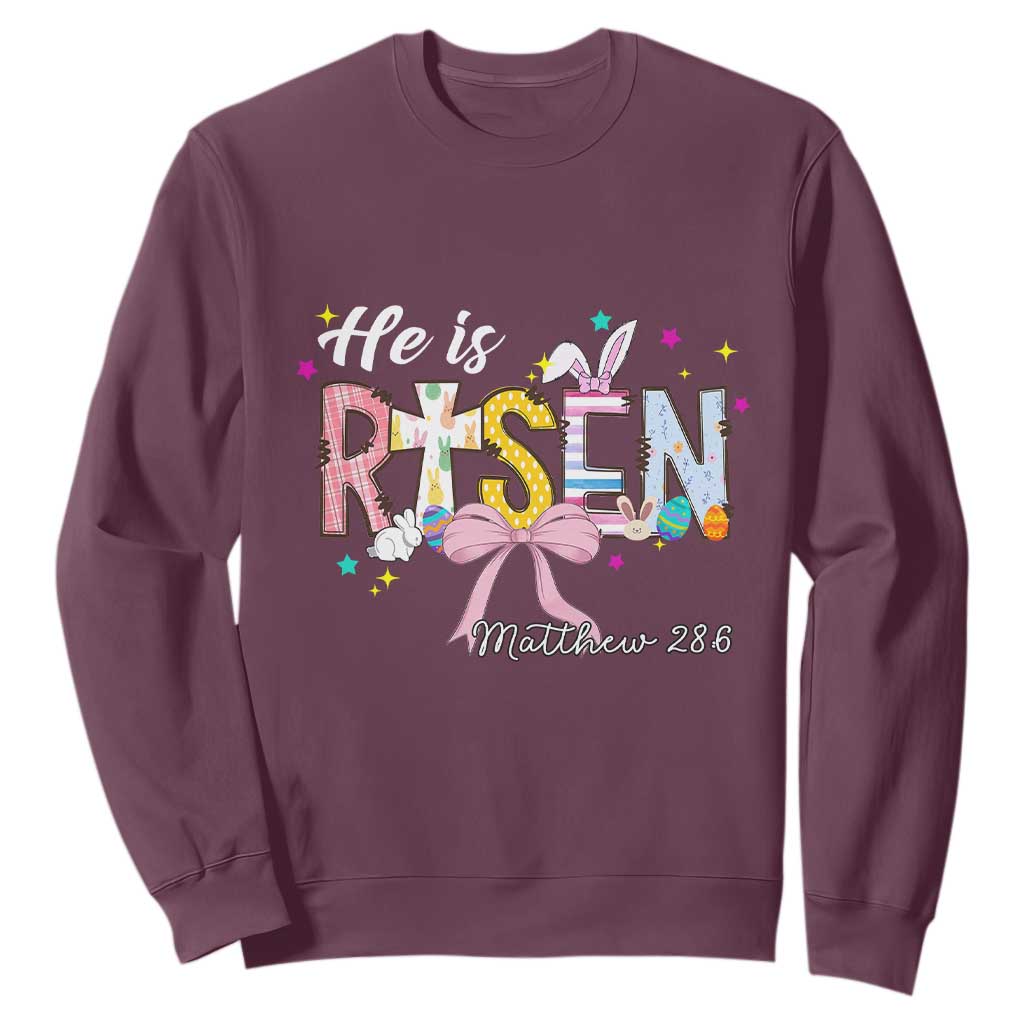 He Is Risen Sweatshirt Jesus Christian Happy Easter Coquette Cross TS10 Maroon Print Your Wear