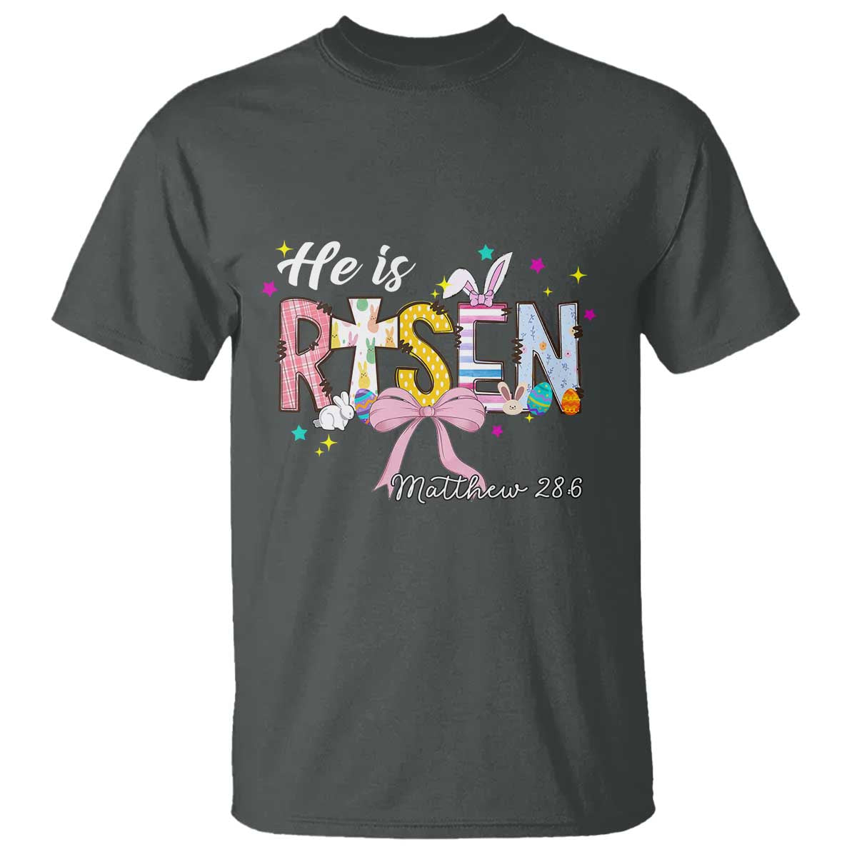 He Is Risen T Shirt Jesus Christian Happy Easter Coquette Cross TS10 Dark Heather Print Your Wear