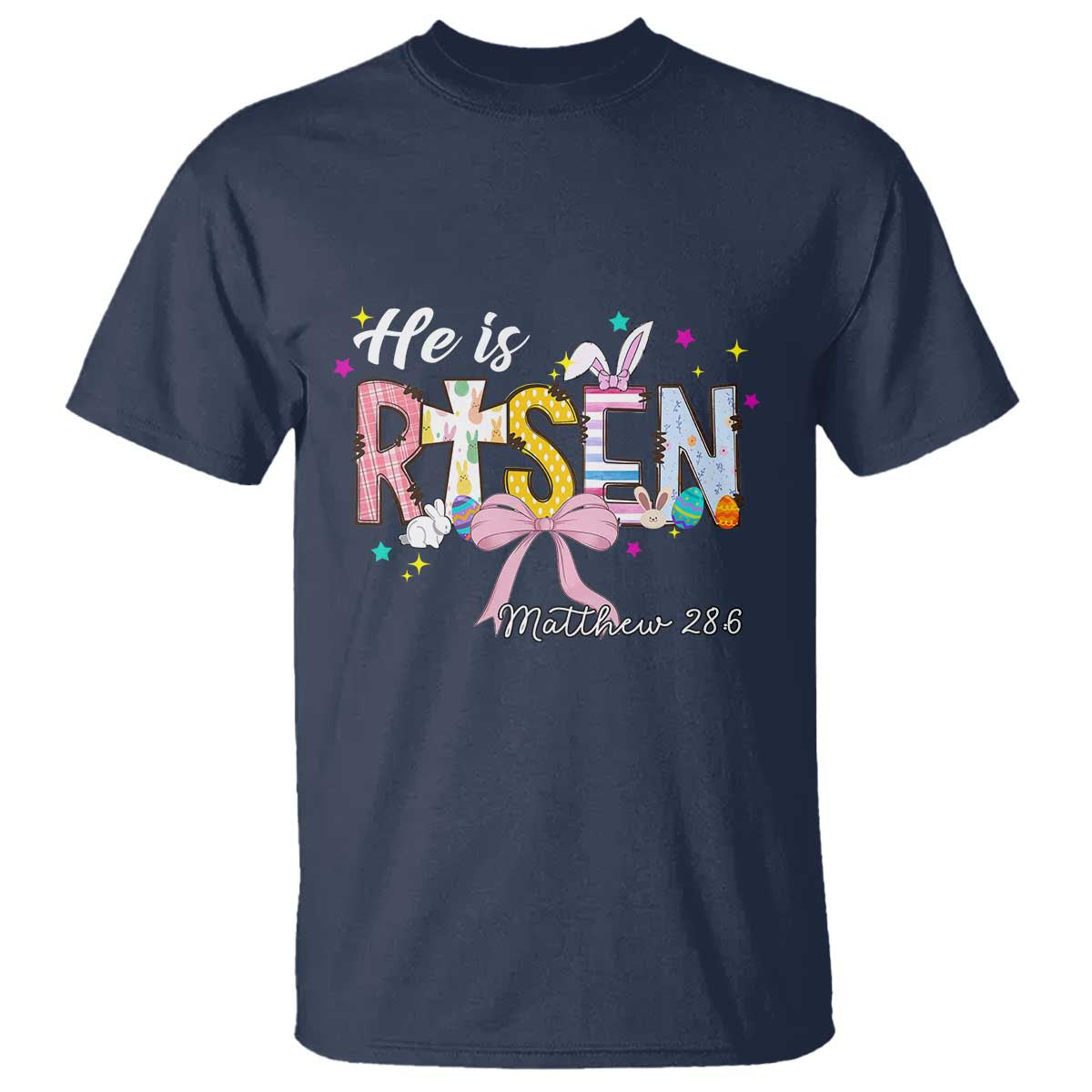 He Is Risen T Shirt Jesus Christian Happy Easter Coquette Cross TS10 Navy Print Your Wear