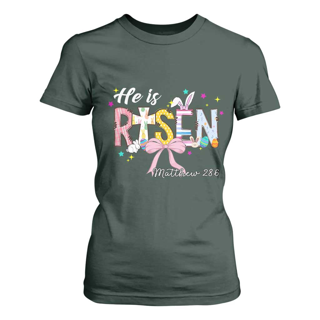 He Is Risen T Shirt For Women Jesus Christian Happy Easter Coquette Cross TS10 Dark Forest Green Print Your Wear