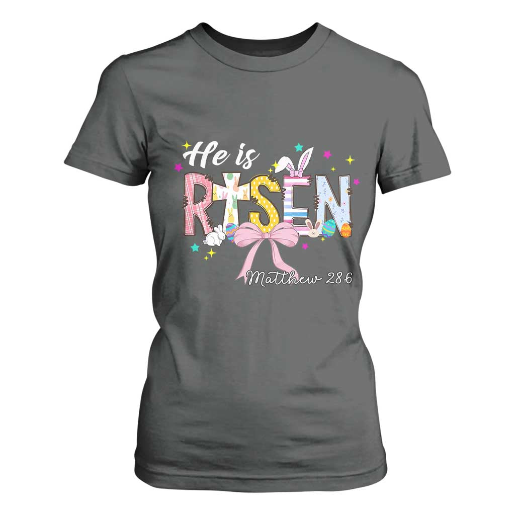 He Is Risen T Shirt For Women Jesus Christian Happy Easter Coquette Cross TS10 Dark Heather Print Your Wear
