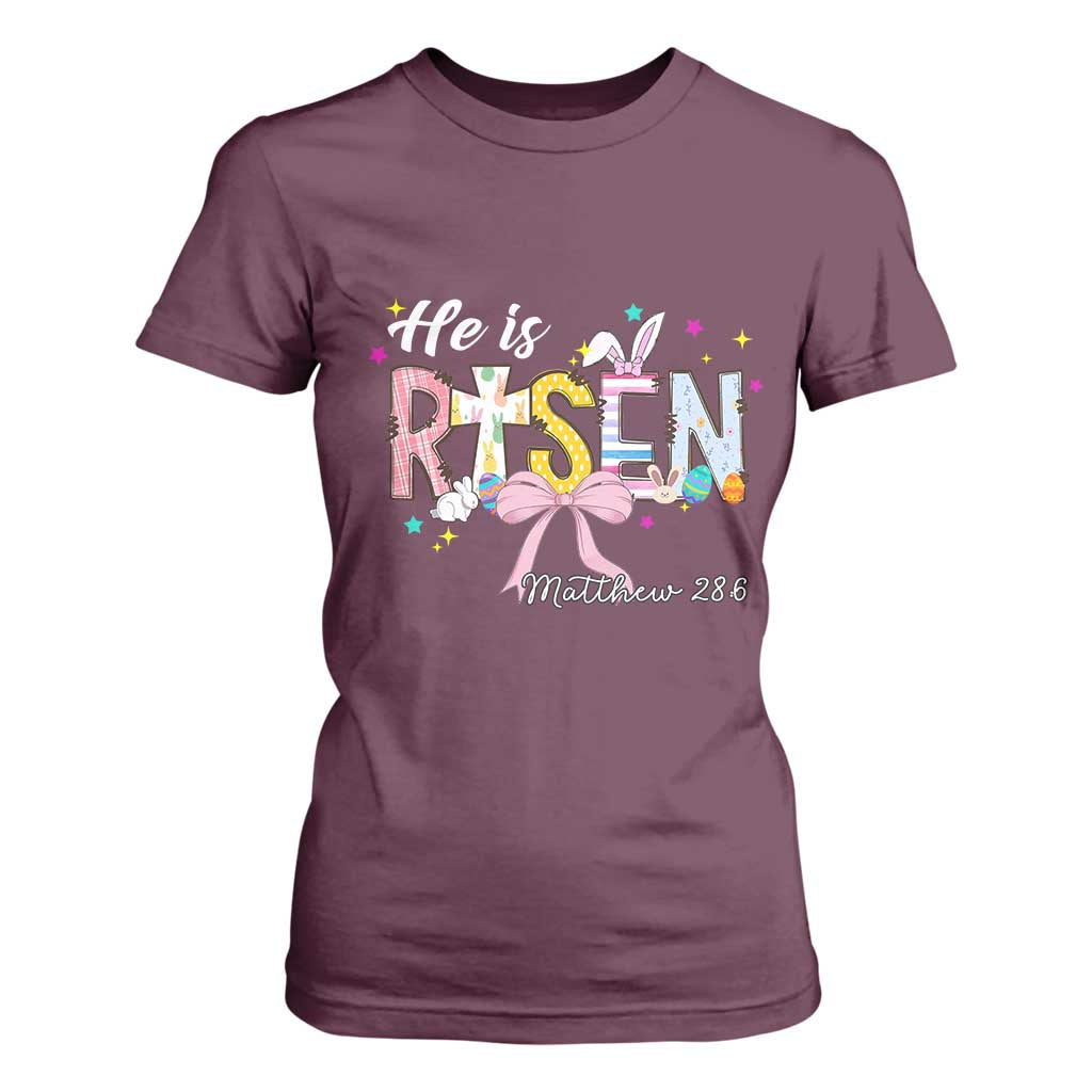 He Is Risen T Shirt For Women Jesus Christian Happy Easter Coquette Cross TS10 Maroon Print Your Wear