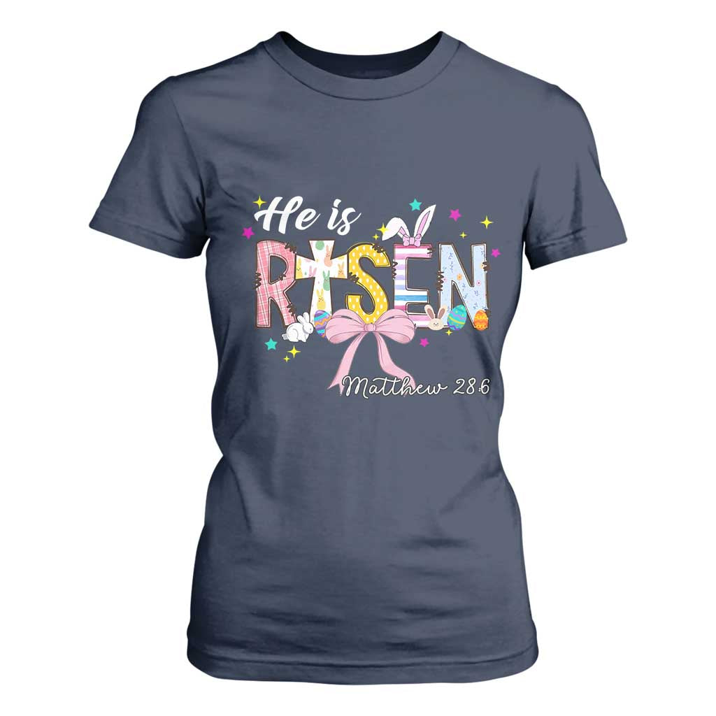 He Is Risen T Shirt For Women Jesus Christian Happy Easter Coquette Cross TS10 Navy Print Your Wear
