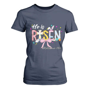 He Is Risen T Shirt For Women Jesus Christian Happy Easter Coquette Cross TS10 Navy Print Your Wear