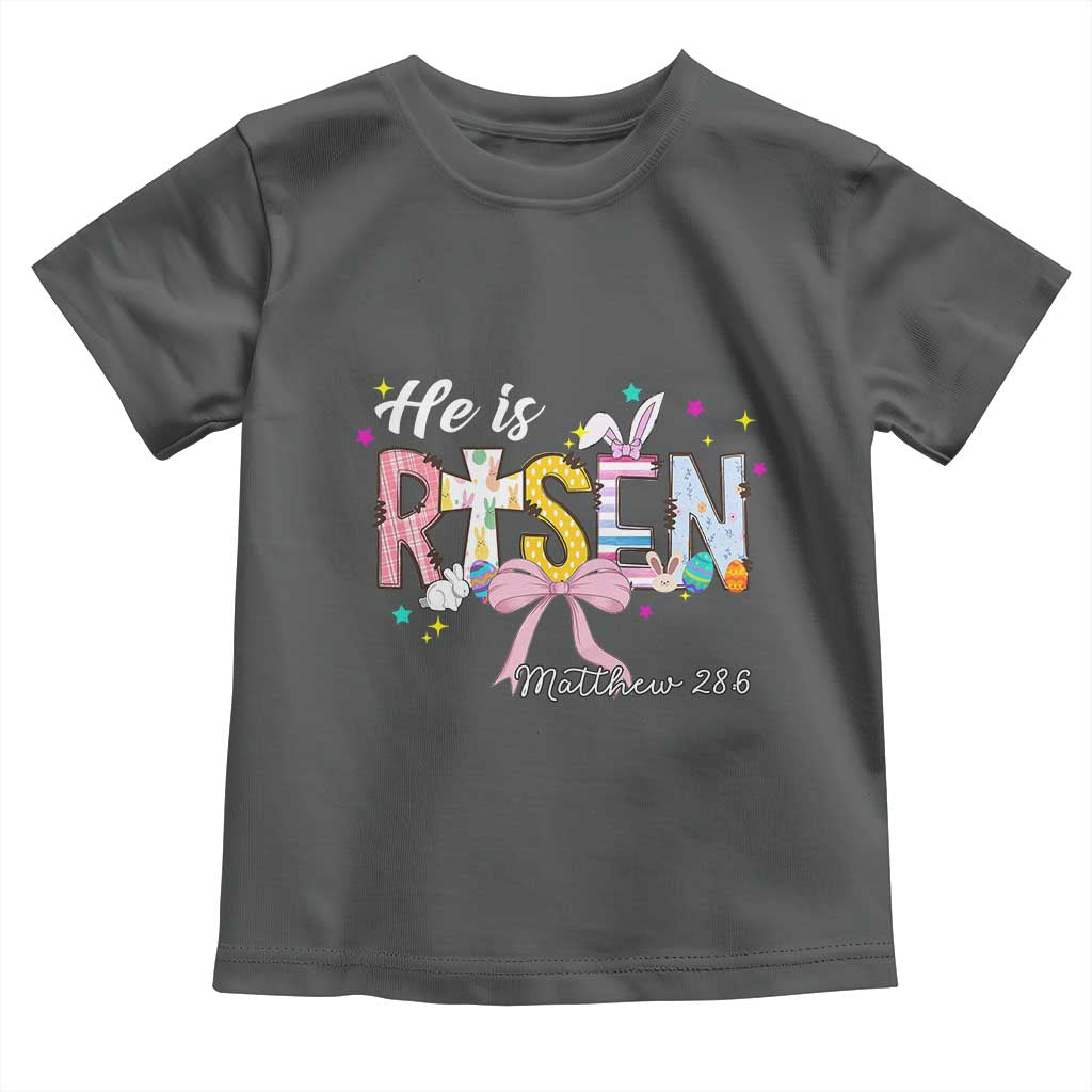 He Is Risen Toddler T Shirt Jesus Christian Happy Easter Coquette Cross TS10 Dark Heather Print Your Wear