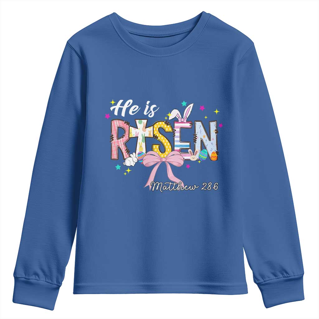 He Is Risen Youth Sweatshirt Jesus Christian Happy Easter Coquette Cross TS10 Royal Blue Print Your Wear