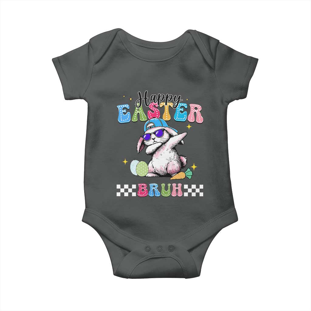 Happy Easter Bruh Baby Onesie Bunny Dabbing Rabbit Funny Kids Toddler Boys TS10 Dark Heather Print Your Wear