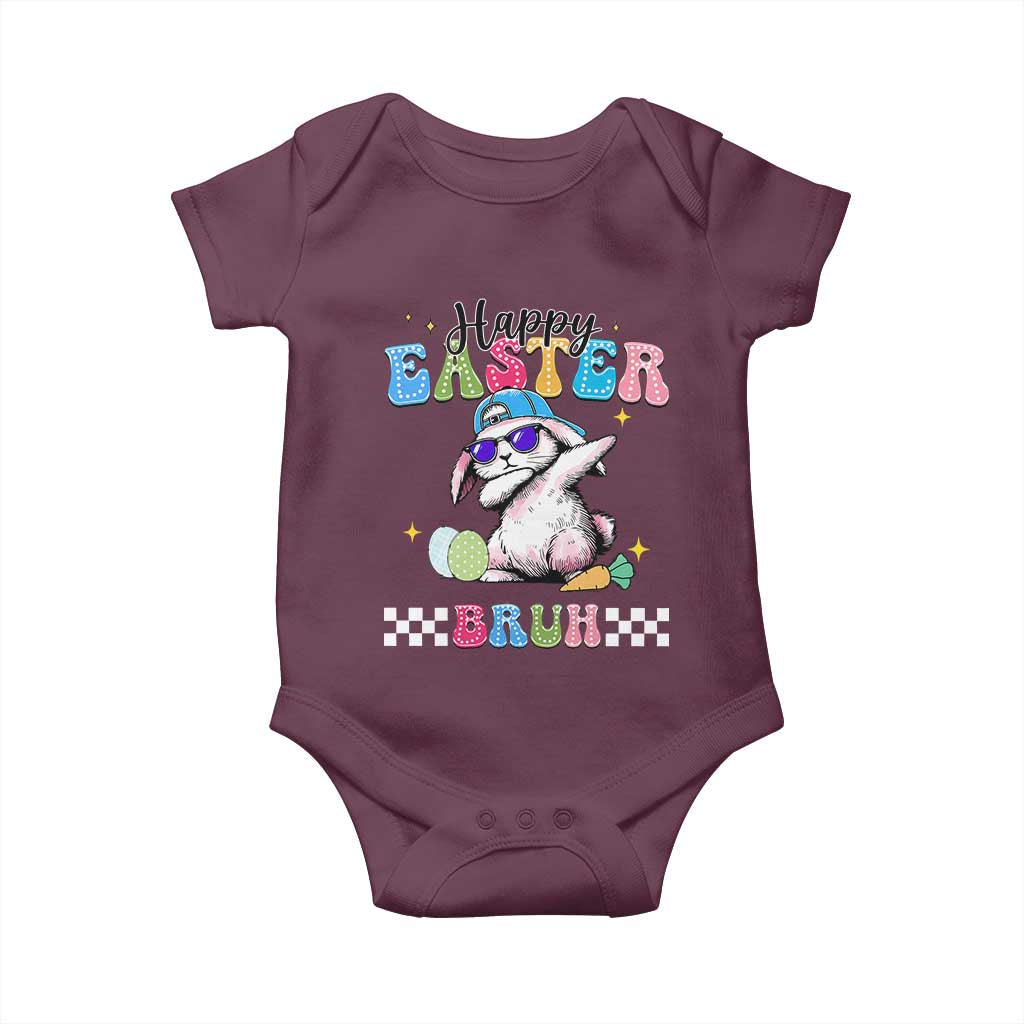 Happy Easter Bruh Baby Onesie Bunny Dabbing Rabbit Funny Kids Toddler Boys TS10 Maroon Print Your Wear