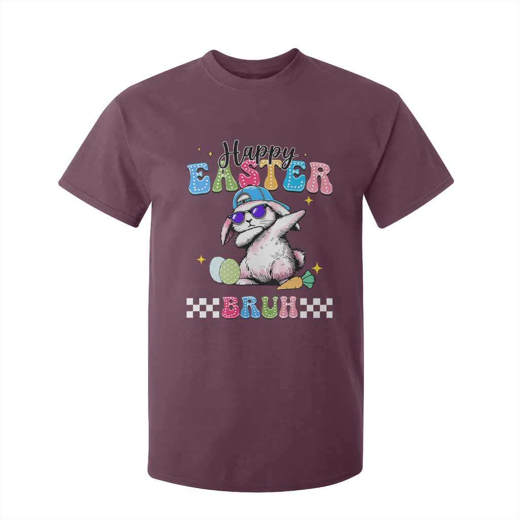 Happy Easter Bruh T Shirt For Kid Bunny Dabbing Rabbit Funny Kids Toddler Boys TS10 Maroon Print Your Wear