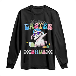 Happy Easter Bruh Long Sleeve Shirt Bunny Dabbing Rabbit Funny Kids Toddler Boys TS10 Black Print Your Wear