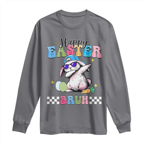 Happy Easter Bruh Long Sleeve Shirt Bunny Dabbing Rabbit Funny Kids Toddler Boys TS10 Charcoal Print Your Wear