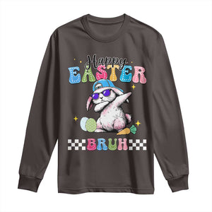 Happy Easter Bruh Long Sleeve Shirt Bunny Dabbing Rabbit Funny Kids Toddler Boys TS10 Dark Chocolate Print Your Wear