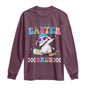 Happy Easter Bruh Long Sleeve Shirt Bunny Dabbing Rabbit Funny Kids Toddler Boys TS10 Maroon Print Your Wear