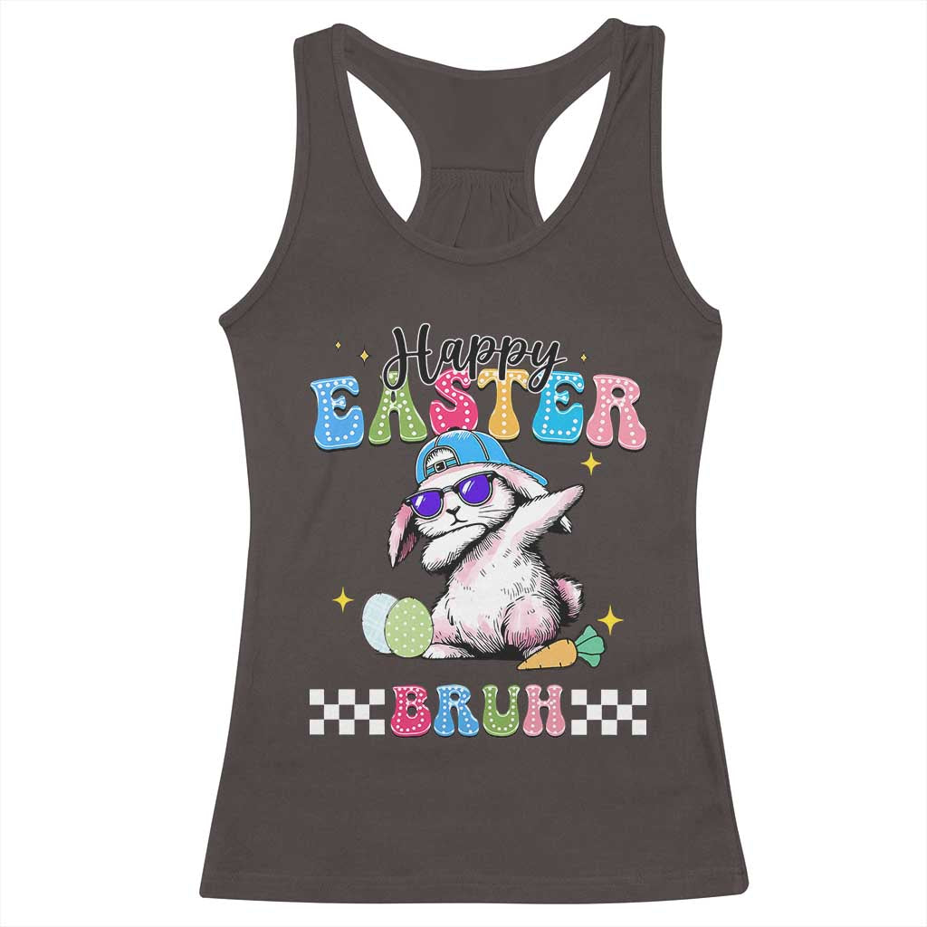 Happy Easter Bruh Racerback Tank Top Bunny Dabbing Rabbit Funny Kids Toddler Boys TS10 Dark Chocolate Print Your Wear