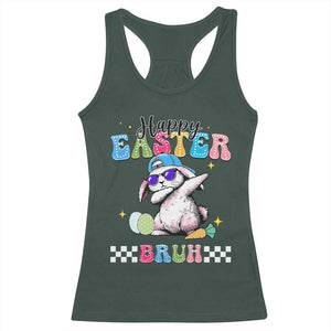 Happy Easter Bruh Racerback Tank Top Bunny Dabbing Rabbit Funny Kids Toddler Boys TS10 Dark Forest Green Print Your Wear