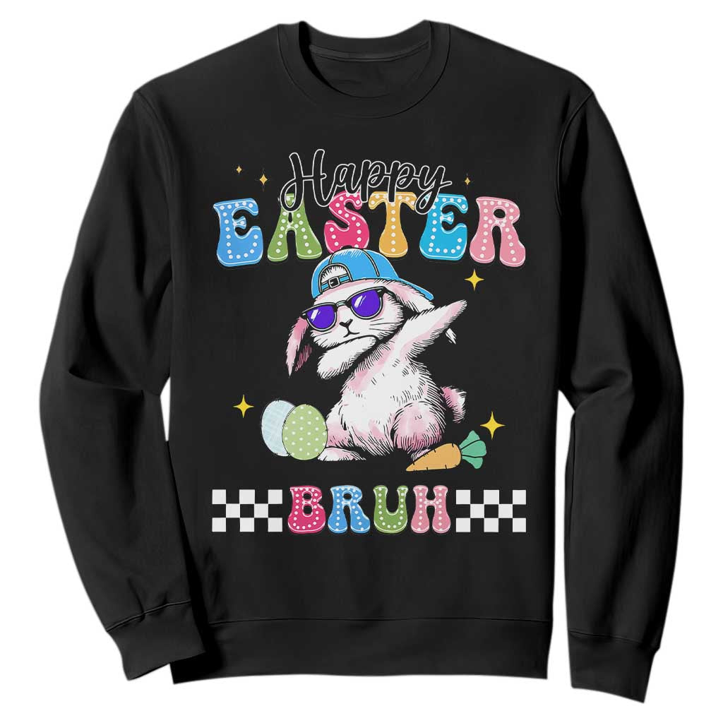 Happy Easter Bruh Sweatshirt Bunny Dabbing Rabbit Funny Kids Toddler Boys TS10 Black Print Your Wear