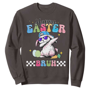 Happy Easter Bruh Sweatshirt Bunny Dabbing Rabbit Funny Kids Toddler Boys TS10 Dark Chocolate Print Your Wear