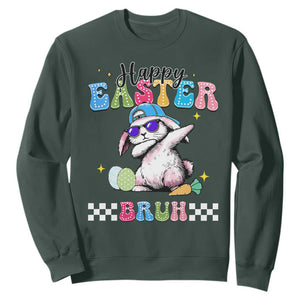 Happy Easter Bruh Sweatshirt Bunny Dabbing Rabbit Funny Kids Toddler Boys TS10 Dark Forest Green Print Your Wear