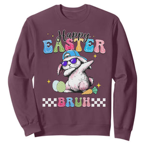 Happy Easter Bruh Sweatshirt Bunny Dabbing Rabbit Funny Kids Toddler Boys TS10 Maroon Print Your Wear