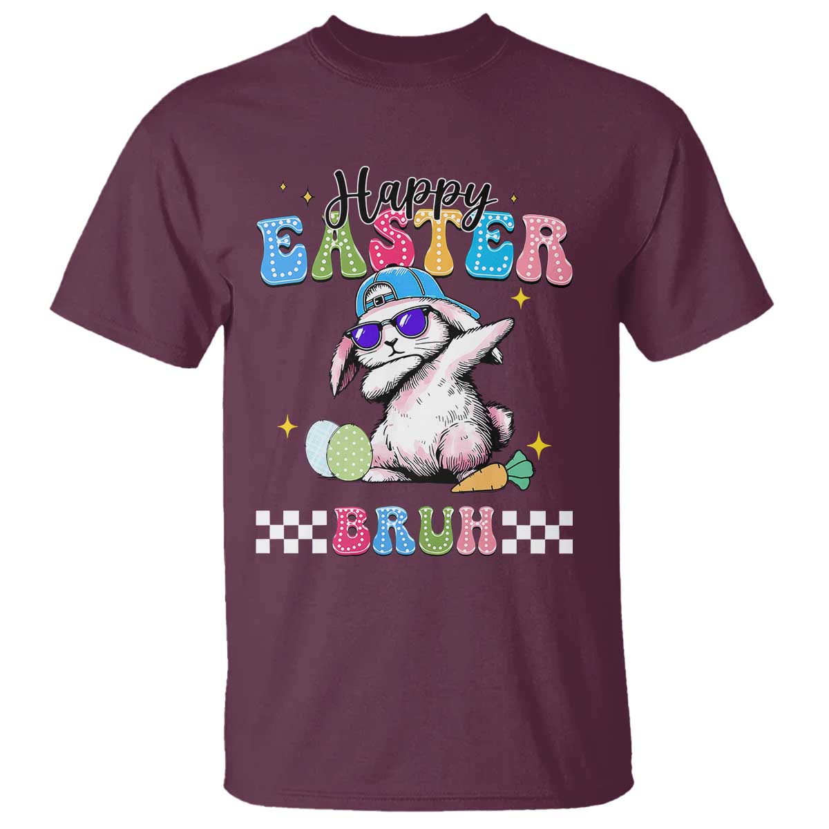 Happy Easter Bruh T Shirt Bunny Dabbing Rabbit Funny Kids Toddler Boys TS10 Maroon Print Your Wear