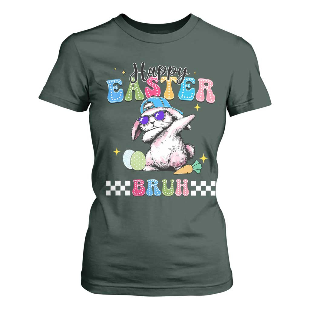 Happy Easter Bruh T Shirt For Women Bunny Dabbing Rabbit Funny Kids Toddler Boys TS10 Dark Forest Green Print Your Wear