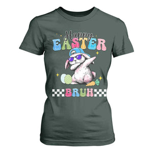 Happy Easter Bruh T Shirt For Women Bunny Dabbing Rabbit Funny Kids Toddler Boys TS10 Dark Forest Green Print Your Wear