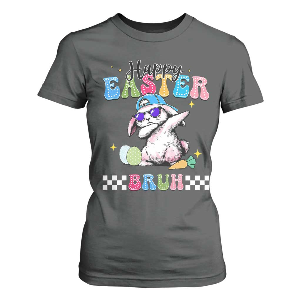 Happy Easter Bruh T Shirt For Women Bunny Dabbing Rabbit Funny Kids Toddler Boys TS10 Dark Heather Print Your Wear