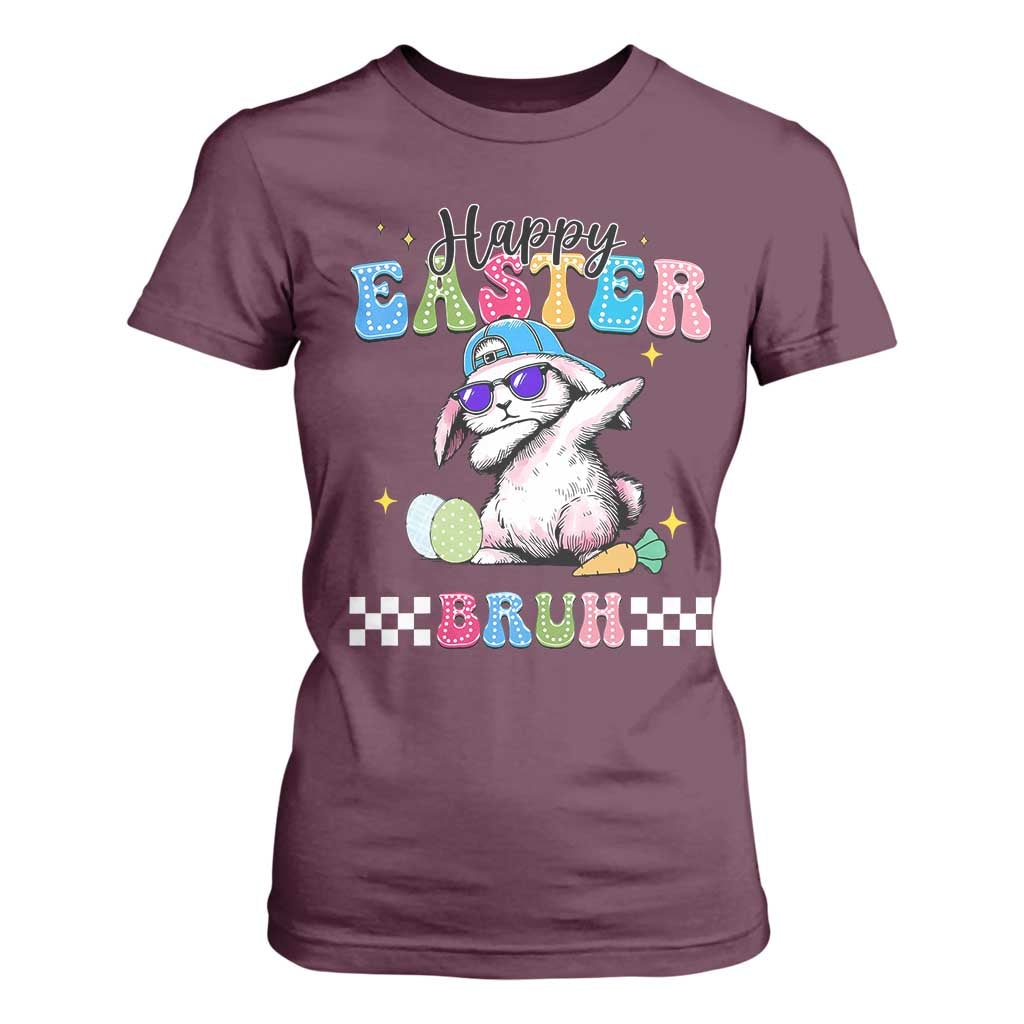 Happy Easter Bruh T Shirt For Women Bunny Dabbing Rabbit Funny Kids Toddler Boys TS10 Maroon Print Your Wear