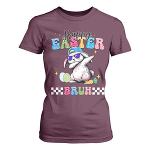Happy Easter Bruh T Shirt For Women Bunny Dabbing Rabbit Funny Kids Toddler Boys TS10 Maroon Print Your Wear