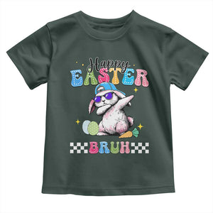 Happy Easter Bruh Toddler T Shirt Bunny Dabbing Rabbit Funny Kids Toddler Boys TS10 Dark Forest Green Print Your Wear