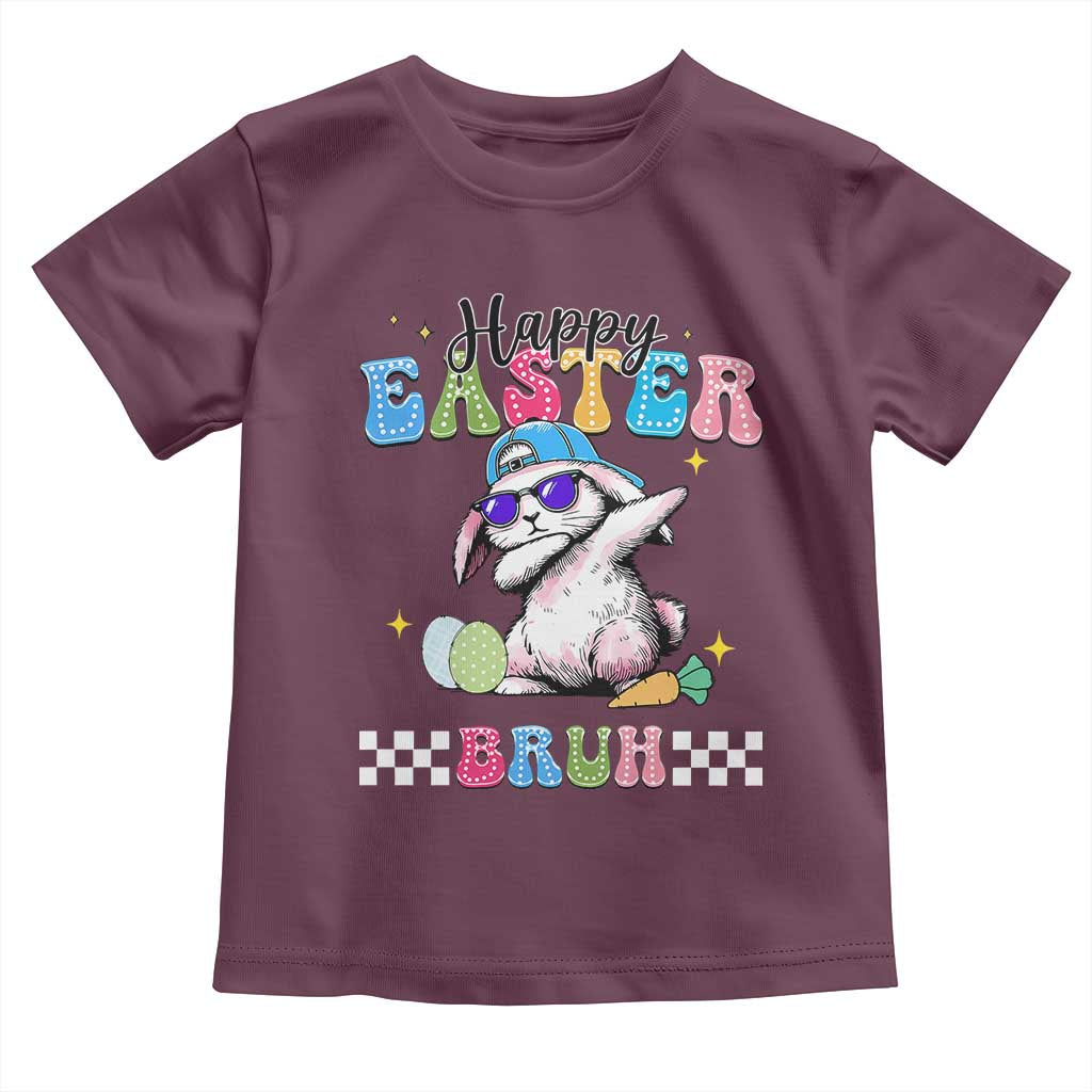 Happy Easter Bruh Toddler T Shirt Bunny Dabbing Rabbit Funny Kids Toddler Boys TS10 Maroon Print Your Wear