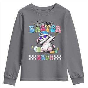 Happy Easter Bruh Youth Sweatshirt Bunny Dabbing Rabbit Funny Kids Toddler Boys TS10 Charcoal Print Your Wear