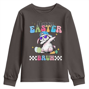 Happy Easter Bruh Youth Sweatshirt Bunny Dabbing Rabbit Funny Kids Toddler Boys TS10 Dark Chocolate Print Your Wear
